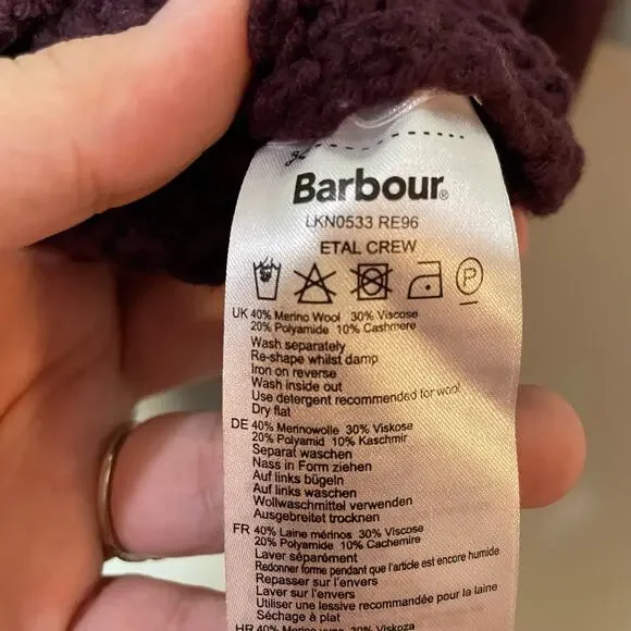 Barbour Etal Crew Sweater Wool & Cashmere Cable Knit Purple Women’s SZ 12 EUC - Picture 7 of 9
